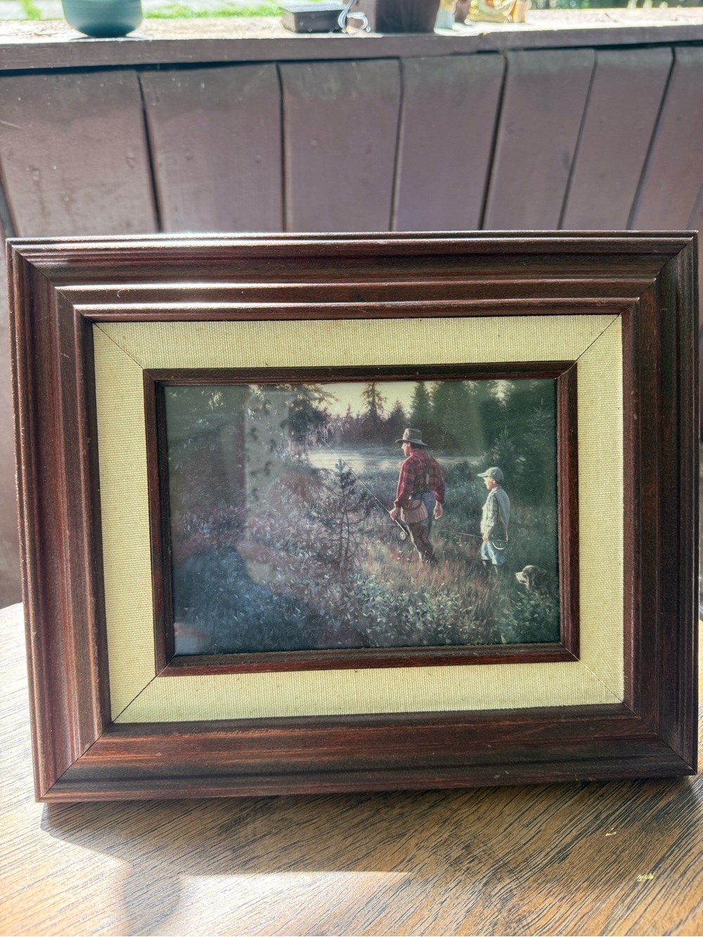 Wood-Framed fishing Print with Beige Mat